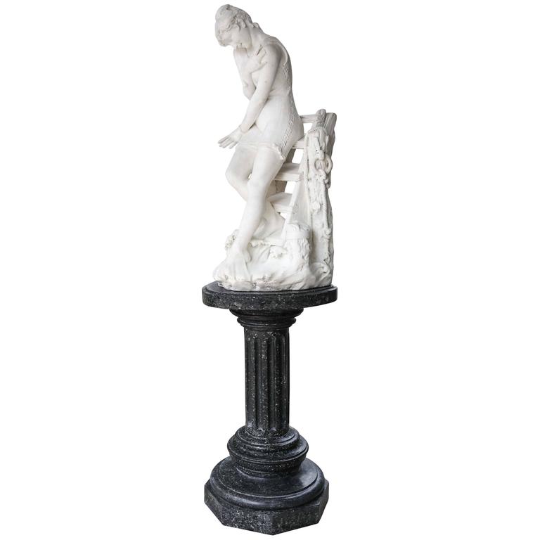 Antique Italian Marble Statue of a Victorian Bathing Beauty, Emilio P