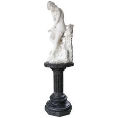 Antike italienische Marmorstatue einer viktorianischen badenden Schönheit, Emilio P. Fiaschi