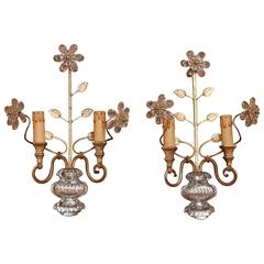 Pair Two-Light Wall Sconces circa 1930, Urn and Floral Finial, style of Baguès