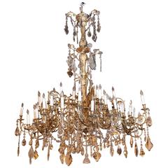 Large French Chandelier with 62 Lights, Gold Finish in Bronze with Large Crystal