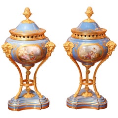 Sèvres Porcelain Parfoams in Celeste Blue with Bronze Doré Mounts 19th century