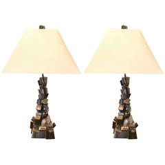 Pair of Silvered Bronze Lamps by Daubaud