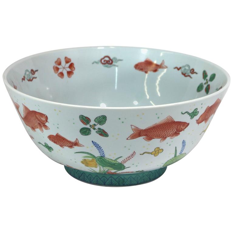 Vintage Large Centerpiece HandPainted Goldfish Bowl For Sale at 1stdibs