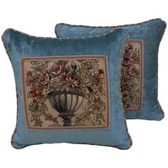 Pair of 19th Century Metallic and Chenille Embroidered Textile Pillows