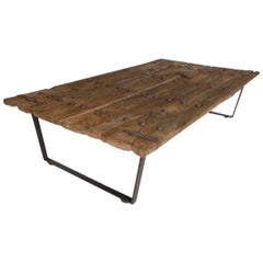 Early Japanese Elm  Door Coffee Table with Iron Nails on Custom Base