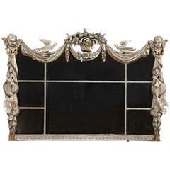 Italian Horizontal Silver Leafed Overmantel Mirror 11