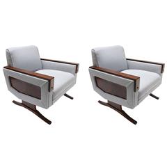 Pair of 1960s Brazilian Jacaranda Armchairs in Grey Linen 5
