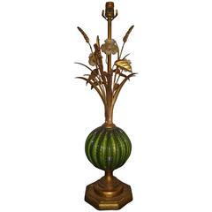Murano Green and Gold Glass Barovier Italian Floral Table Lamp