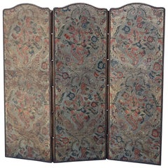 19th Century Embossed Three-Panel Leather Screen