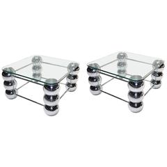 Pair of Square 1970s Chrome Side Tables with Glass Top 11