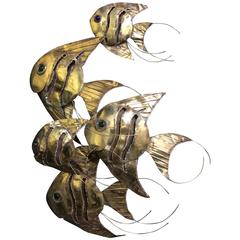 School of Fish Wall Relief in Brass by Curtis Jere