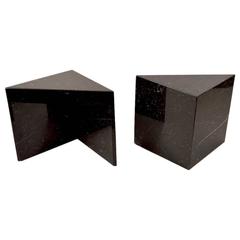 Pair of Wedge Triangle Black Marble Tables by Pace