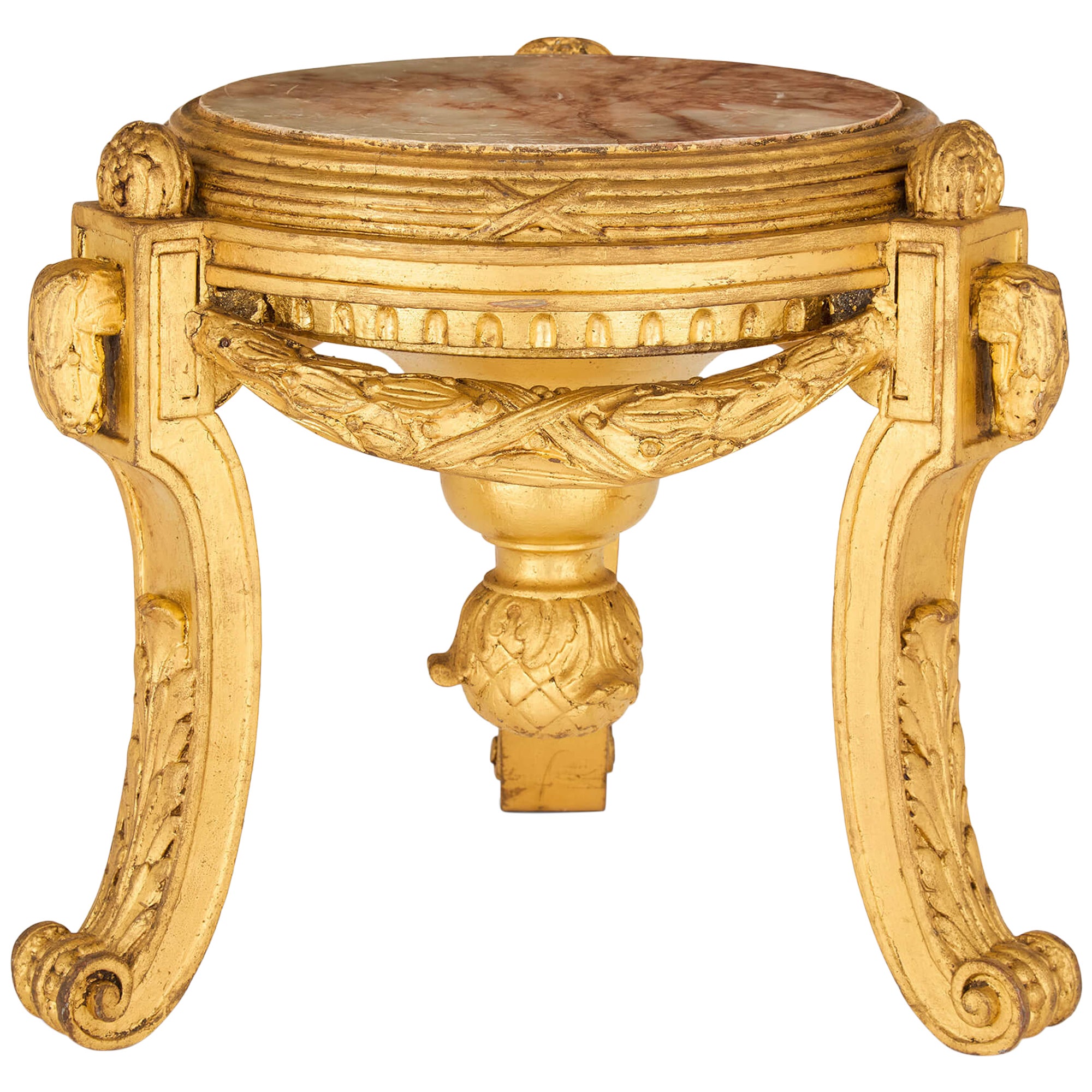 Antique French Giltwood Gold Marble Stand Pedestal Louis XVI