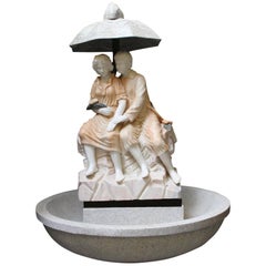 Pink Marble Garden Fountain Lovers Statue