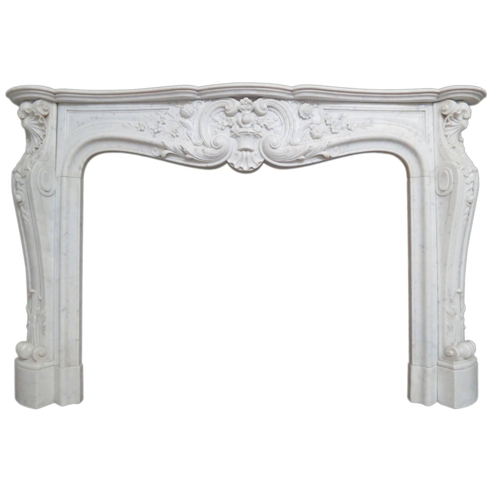 Large French Antique Louis XV Carrara Marble Fireplace Mantel For Sale