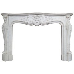 Large French Antique Louis XV Carrara Marble Fireplace Mantel