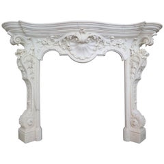 18th Century English Rococo Style Statuary White Marble Fireplace Mantel