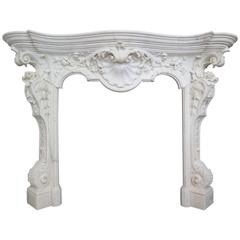 18th Century English Rococo Style Statuary White Marble Fireplace Mantel 12