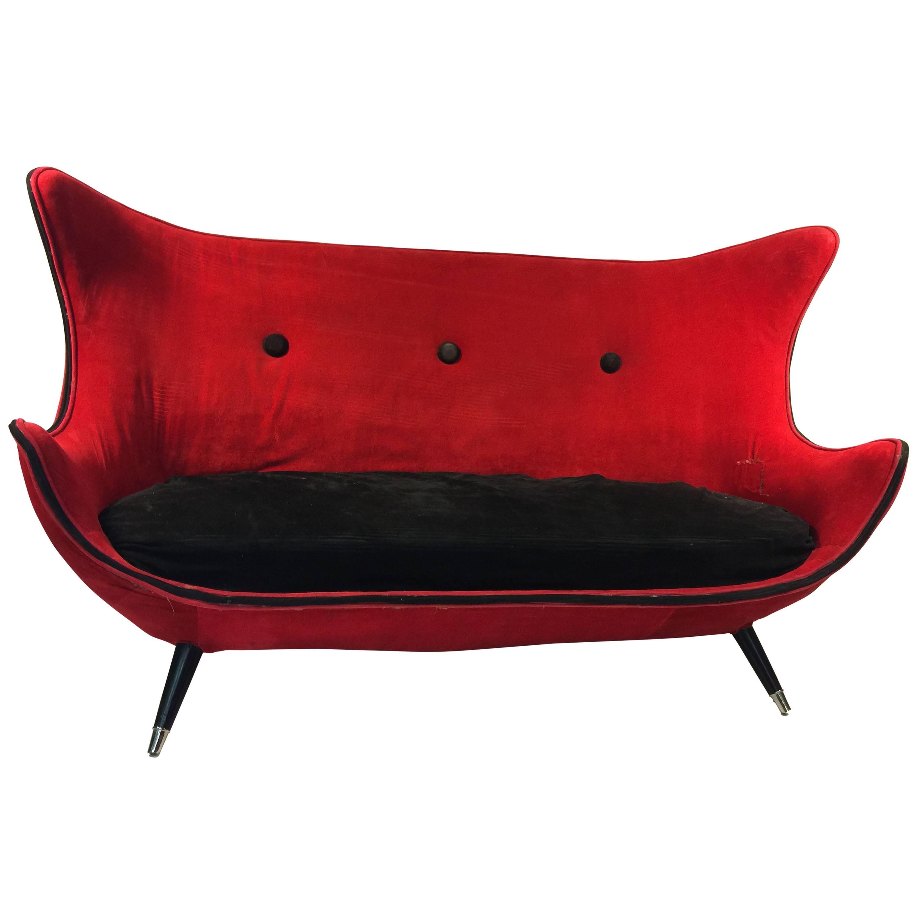 Exceptional Modernist Red/Black Settee Attributed to Jean Royere For Sale