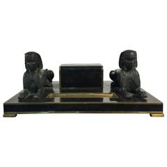 Exceptional Egyptian Revival Tessellated Marble Inkwell by Maitland-Smith