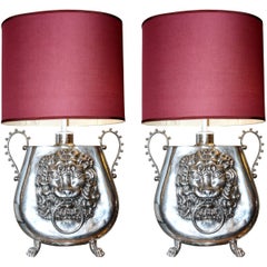 Set of Two Vase Lamp with Lion Head