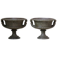 Elegant Pair of French Cast Iron Urns, circa 1850