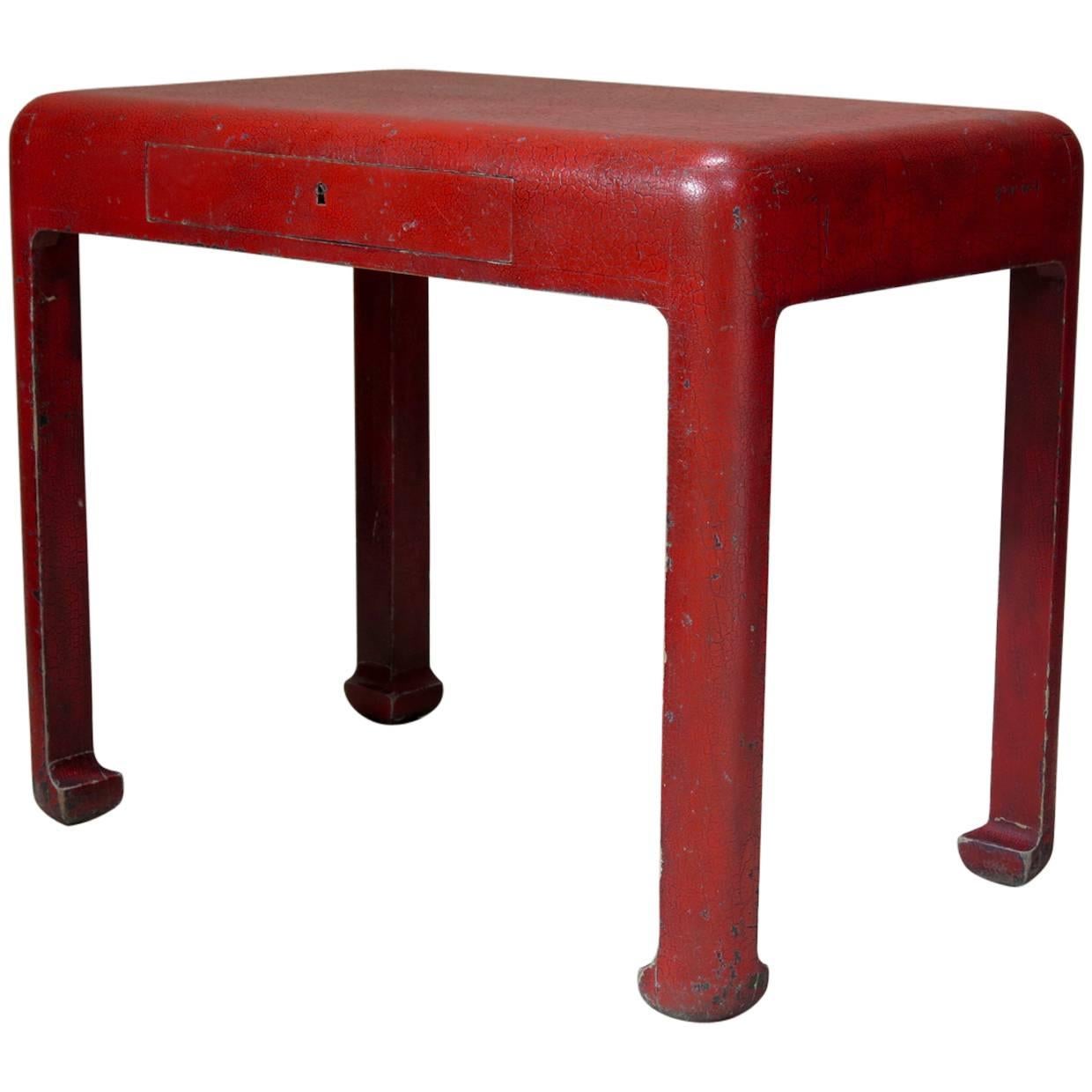 French Art Deco "Chinoiserie" Red Craquelé Desk, circa 1920s