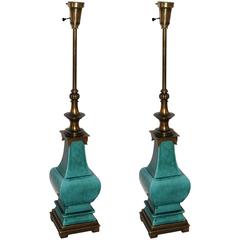 Pair of Turquoise Stiffel Lamps on Brass Bases