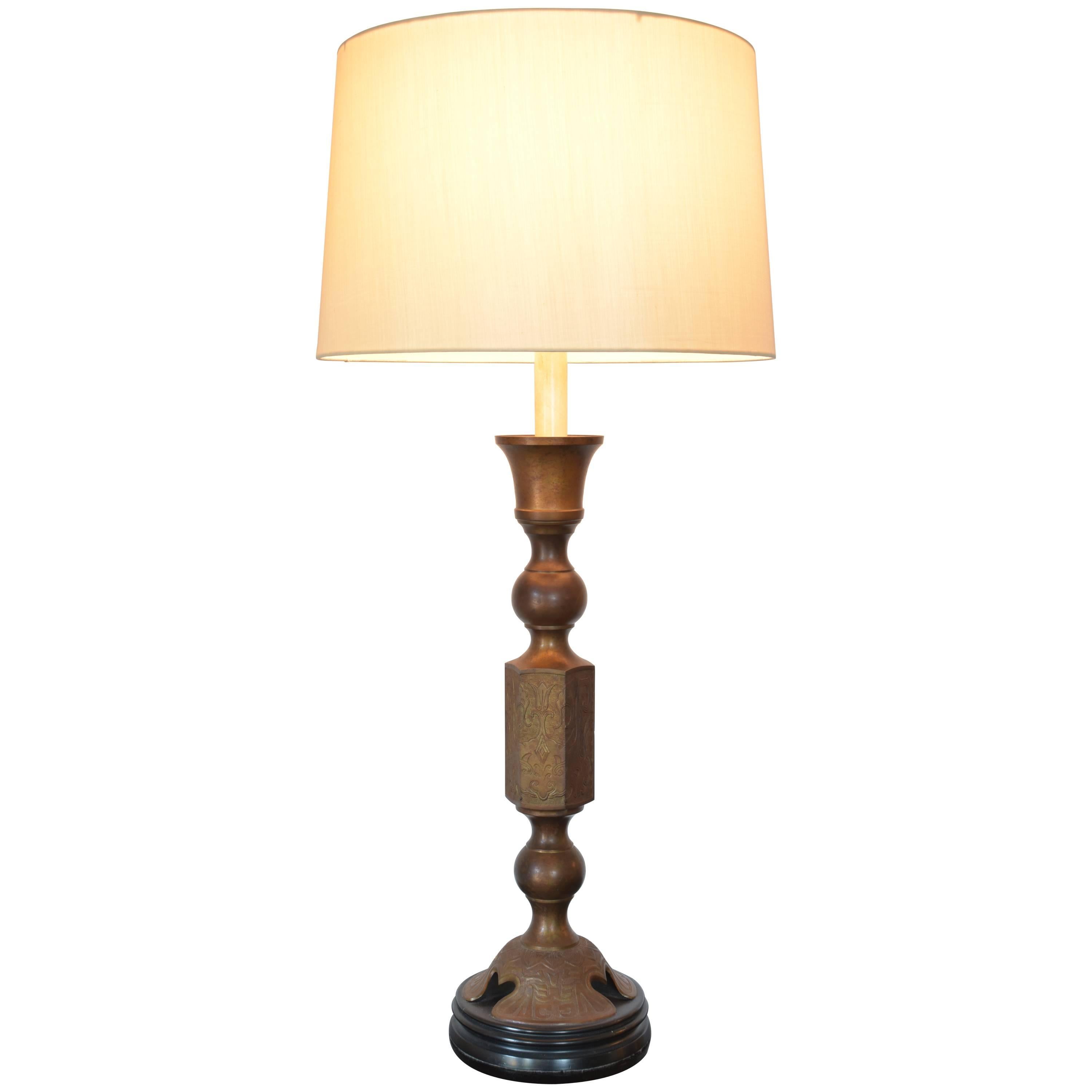 Exceptional James Mont Style Gilded Bronze Lamp For Sale