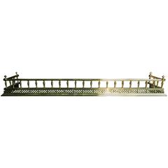 English Polished Brass Fireplace Fender with Piercing Detail, 19th Century