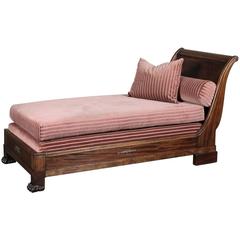 Antique French Empire Period Solid Mahogany Mohair Chaise Lounge