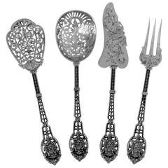 Puiforcat Masterpiece French All Sterling Silver Hors D'oeuvre Set 4 pc Mascaron