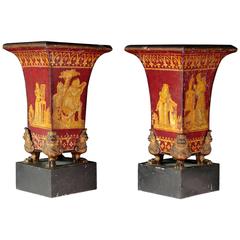 Pair of Sheet Metal Vases in Gothic Revival Style, 19th Century