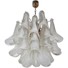 Mazzega Murano Clear and White Petal Chandelier