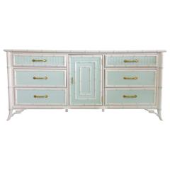 Used Lacquered Mint and White Faux-Bamboo Credenza or Sideboard