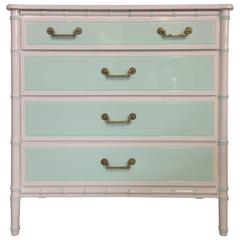 Vintage Lacquered Mint and White Faux Bamboo Dresser