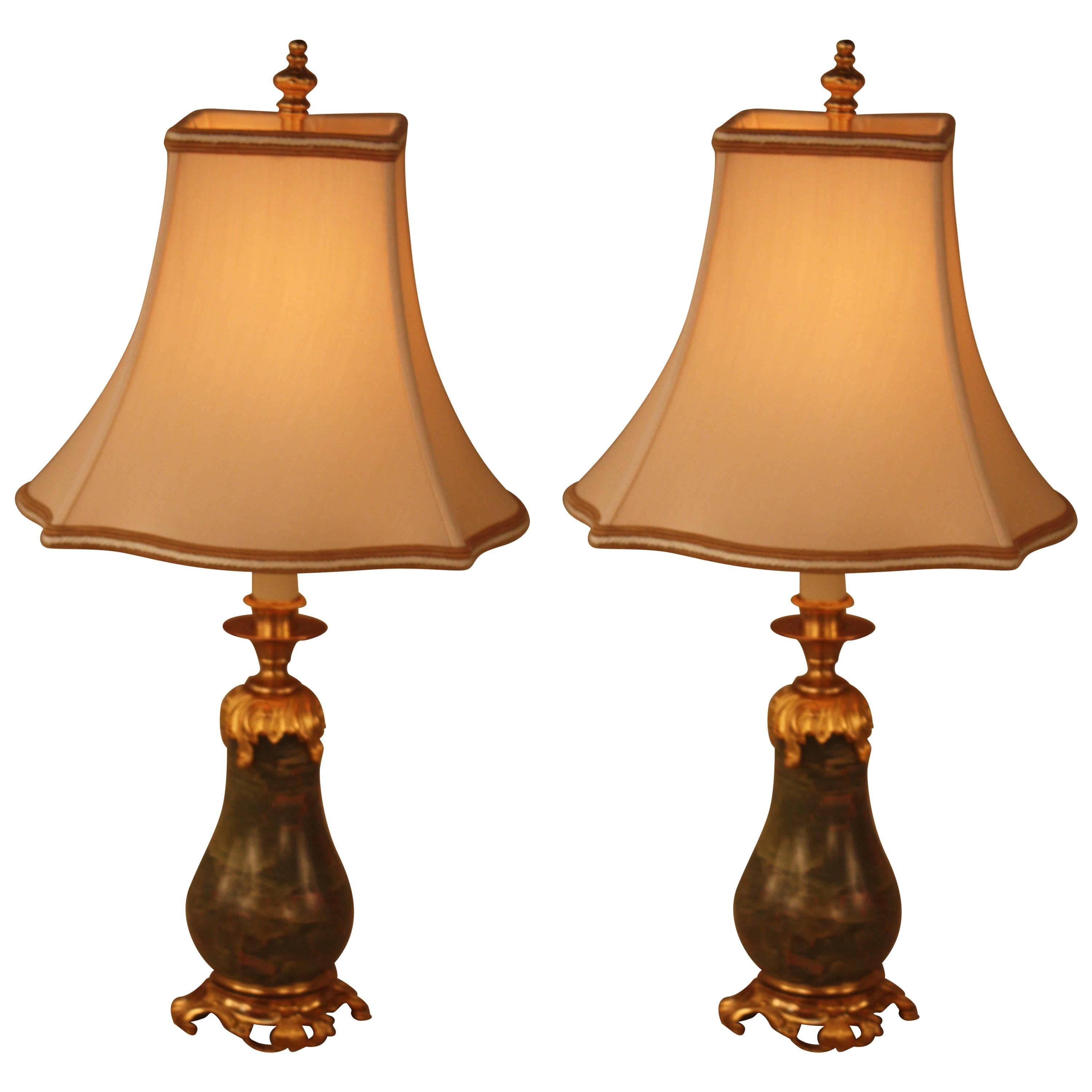 Pair of French Onyx and Doré Bronze Table Lamps