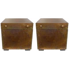 Pair of Brass-Clad Side Tables or Chests