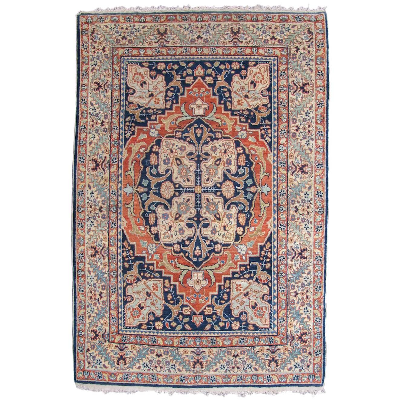 Late 19th Century Indigo and Ochre Yellow Tabriz Carpet