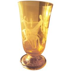 Art Deco Etched Glass Vase with Stylized Women and Dogs 3