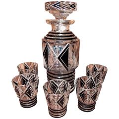 Art Deco Czech Decanter with Jazzy Black Design Art Deco Czech Decanter with Jazzy Black Design