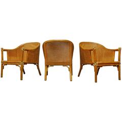 Set of Three McGuire Cane Back Bamboo Armchairs
