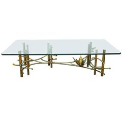 Brutalist Gilded Wrought Iron Lotus Flower Coffee Table