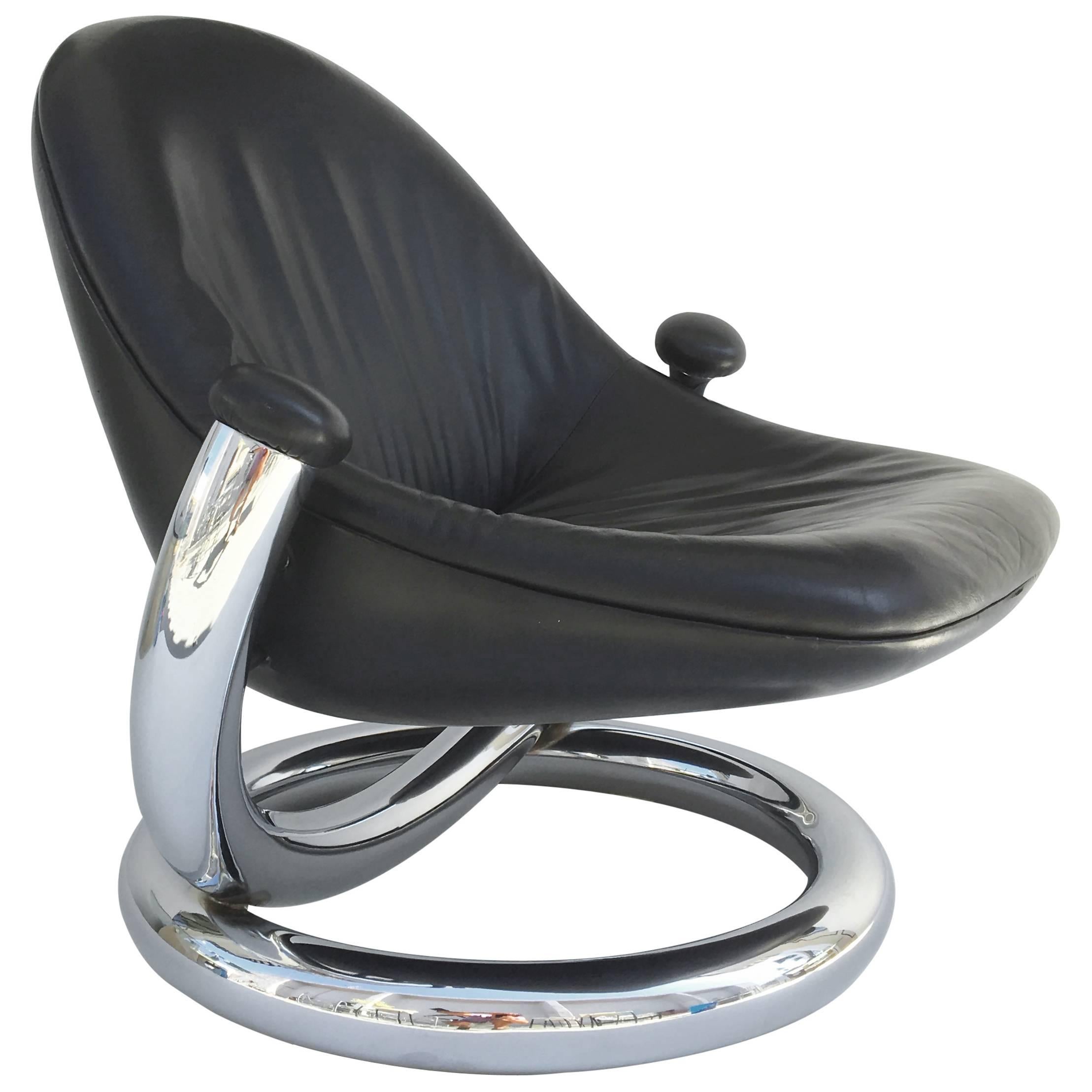 Chrome and Black Leather Anaconda Lounge Chair by Paul Tuttle 