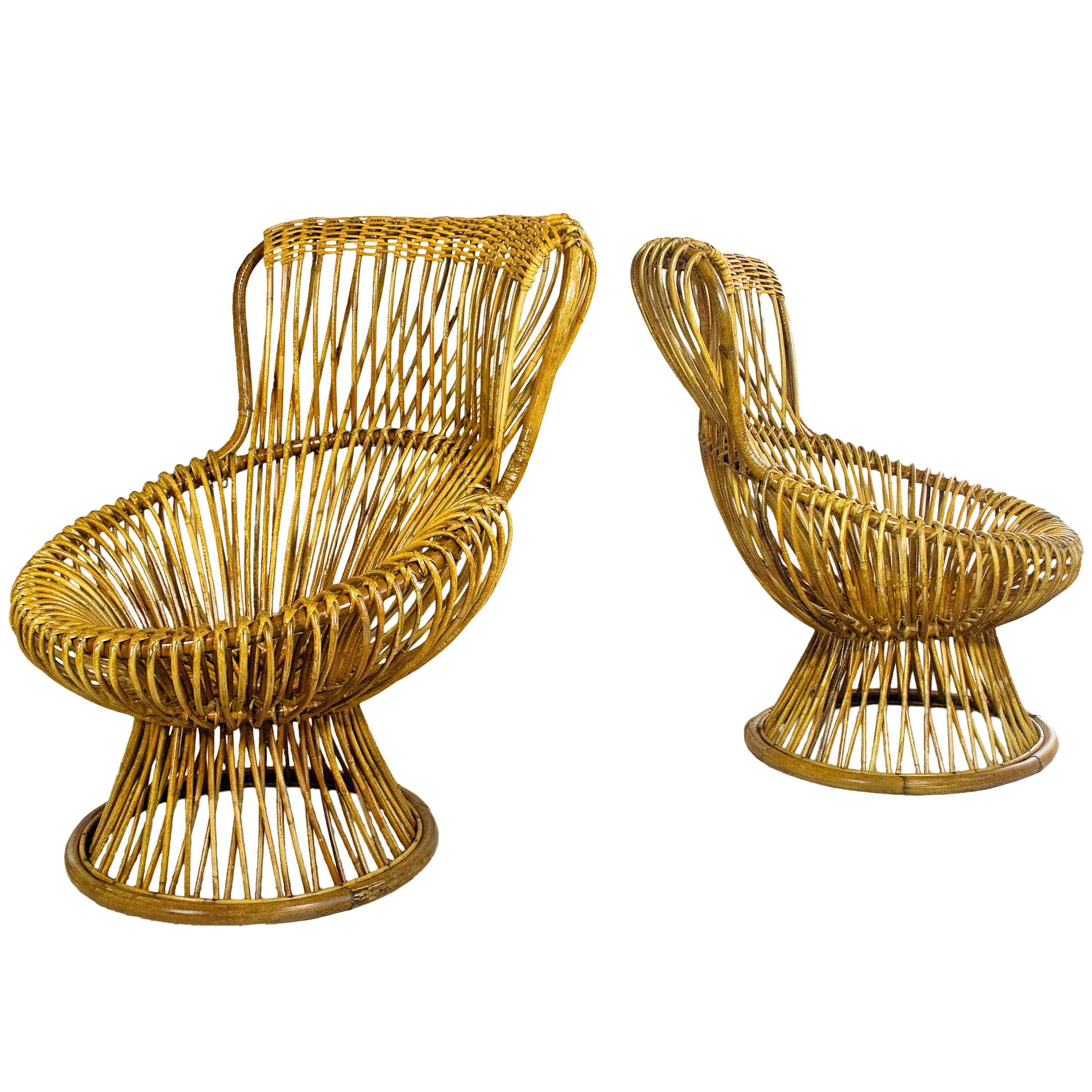 Pair of Franco Albini Wicker "Margherita" Lounge Chairs, circa 1950, Italy