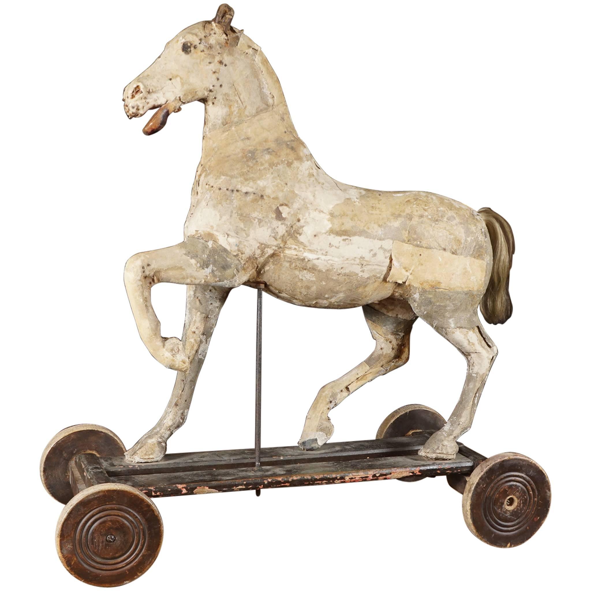 18th Century French Horse Pull Toy For Sale