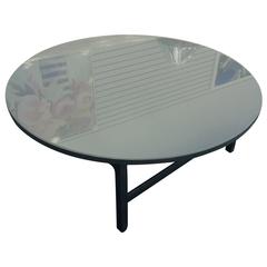 Round Lacquered Mid-Century Coffee Table in Navy