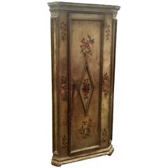 Very Old French Hand-Painted Corner Cupboard