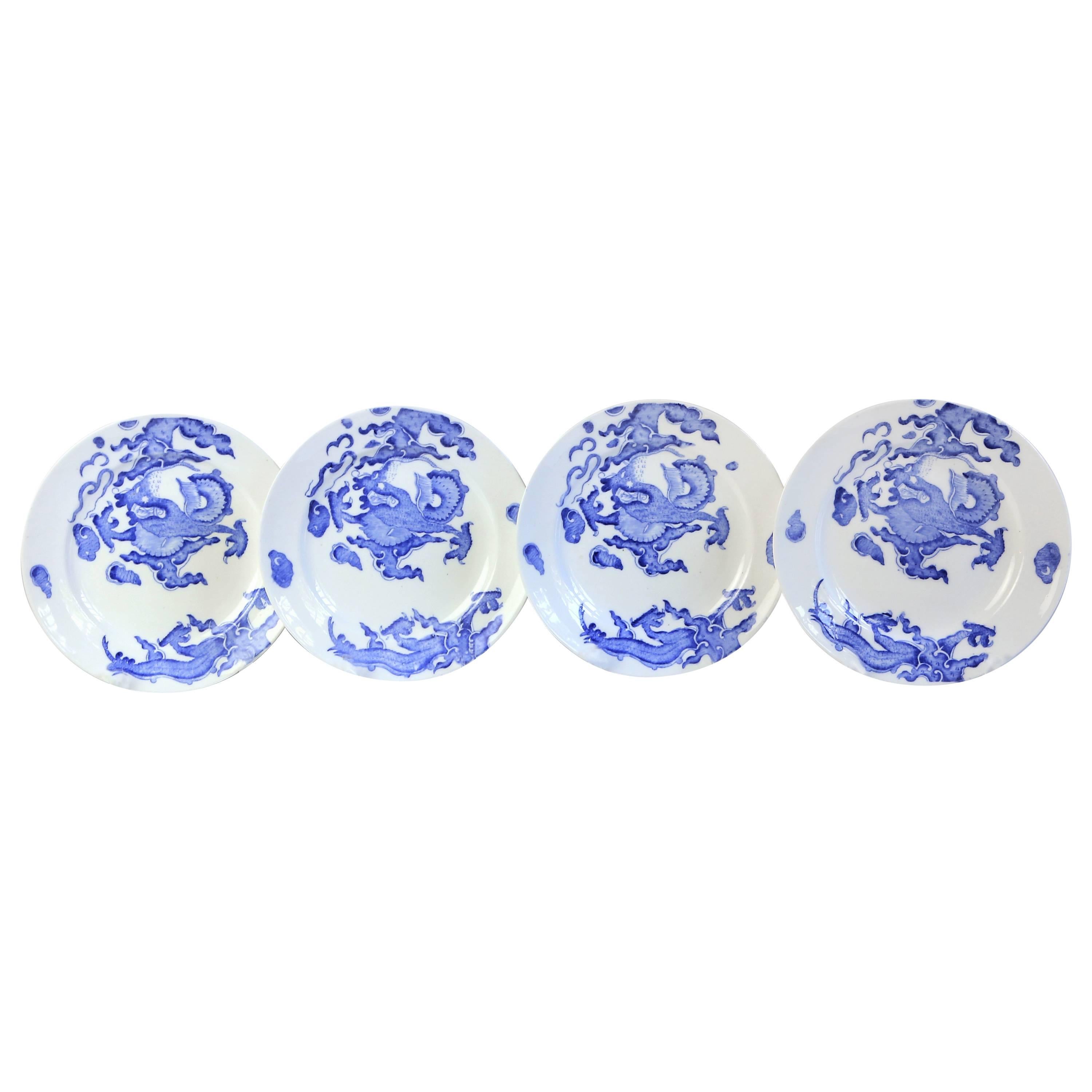 Set of Four Blue Dragon Plates by Coalport