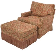 Vintage Chair and Ottoman Upholstered in Wool Paisley Fabric